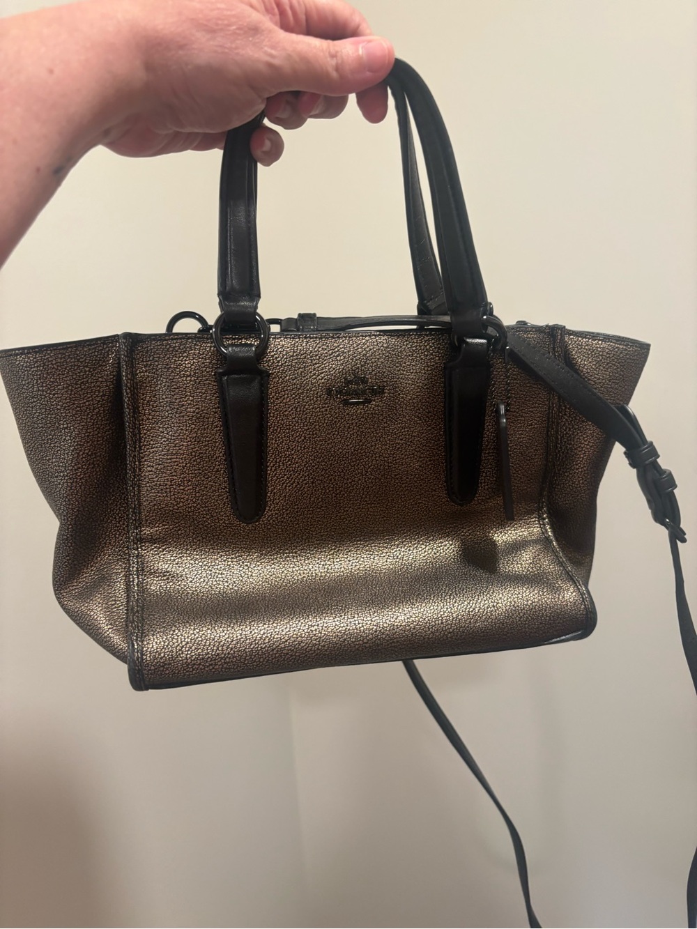 Coach Metallic Bronze Satchel with Black Handles